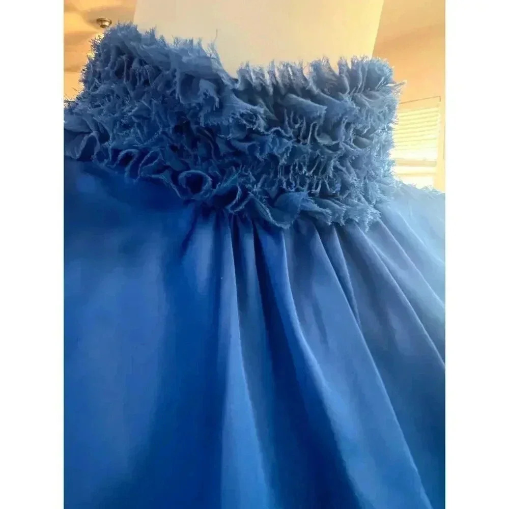 ZARA womens blue sleeveless satin ruffled neck shirt size small - Picture 2 of 8